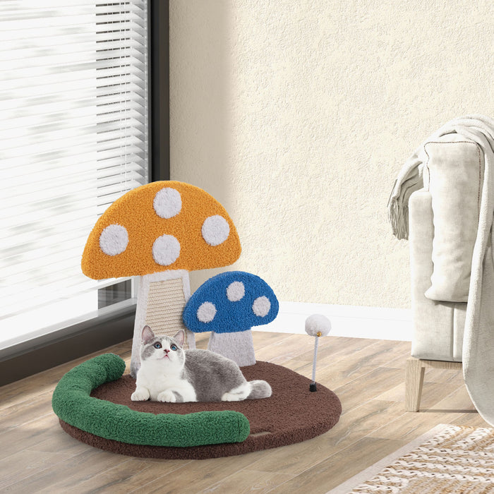 Mushroom Cat Bed with Wide Large Platform and Sisal Scratching Panel-