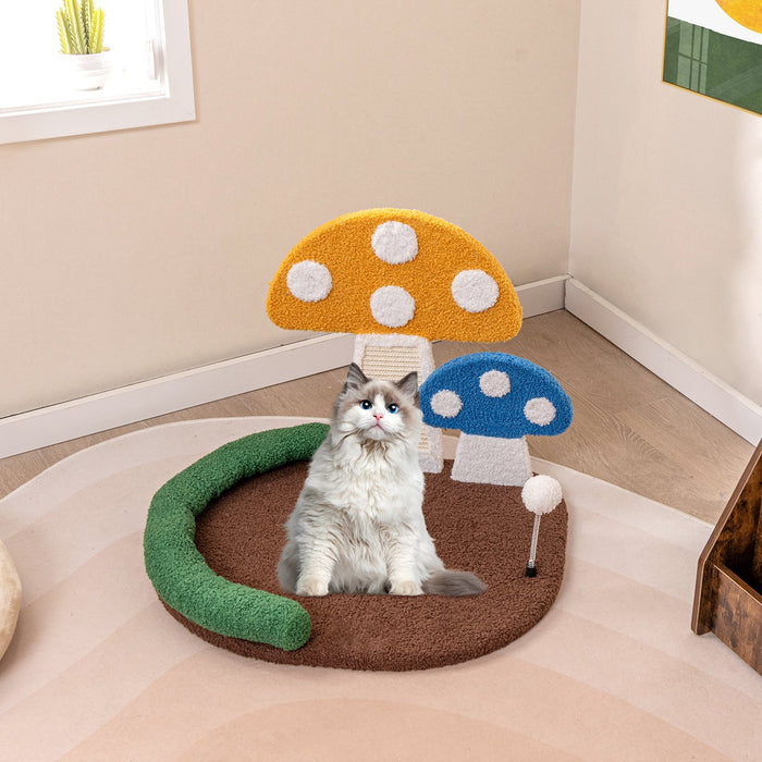Mushroom Cat Bed with Wide Large Platform and Sisal Scratching Panel-