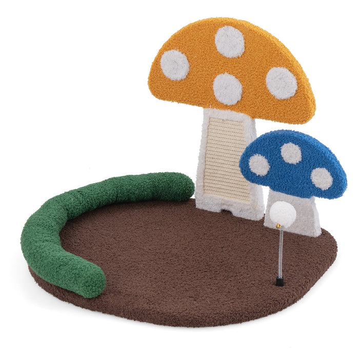 Mushroom Cat Bed with Wide Large Platform and Sisal Scratching Panel-