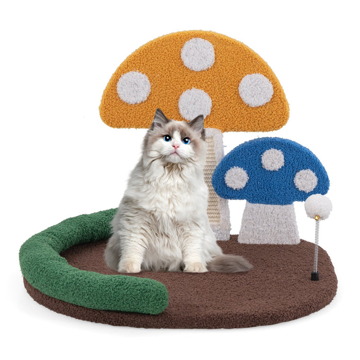 Mushroom Cat Bed with Wide Large Platform and Sisal Scratching Panel-