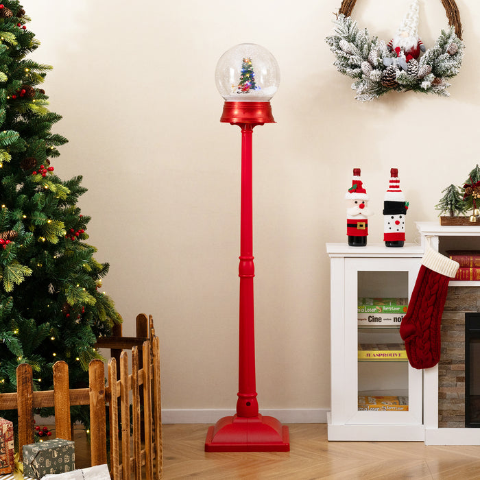 5 Feet Musical Christmas Street Lamp Snow Globe Lantern on Stand with 8 Tunes-