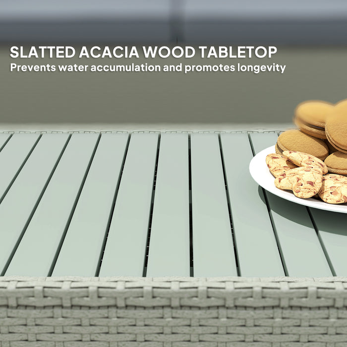 Outsunny 4 Piece Rattan Garden Furniture Set, 4 Seater Wicker Outdoor Sofa Set with 2 Armchairs, Loveseat, Acacia Wood Top Coffee Table, Cushions, Patio Conservatory Set for Balcony, Light Grey