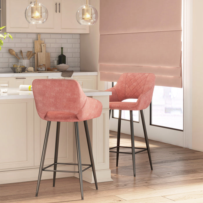 Velvet-Feel Swivel Barstools, Set of 2 - Plush Pink Finish - Ideal for Kitchen Counter and Home Bar Comfort Seating