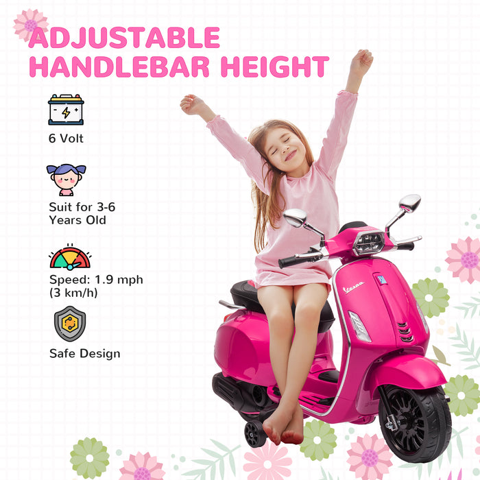 12V Vespa Licensed Ride-On Motorbike for Kids - Electric Motorcycle with Music, Headlights, FM Radio Features - Perfect for Children Aged 3-6 in Pink
