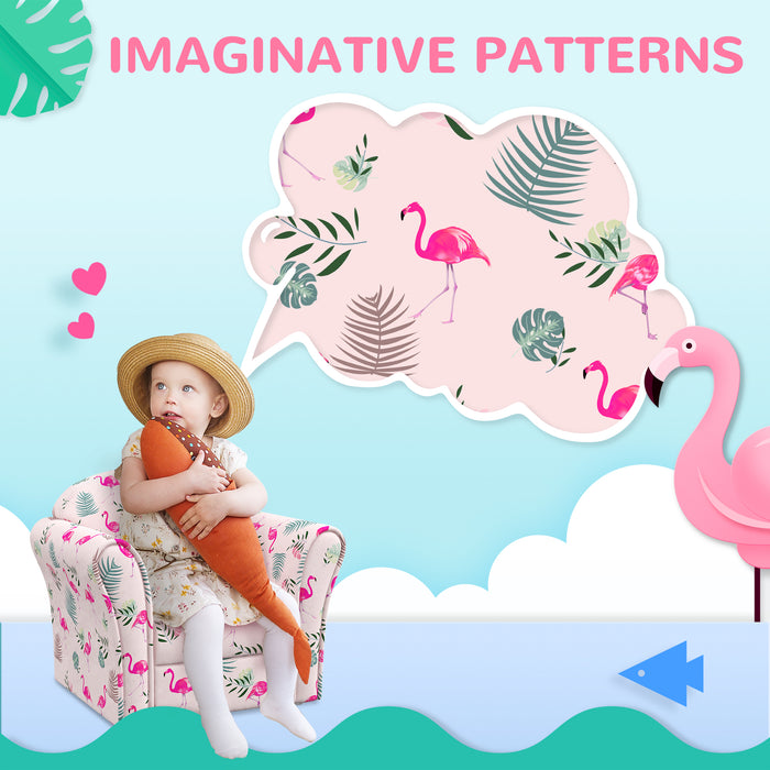 Kids Flamingo Armchair - Wooden Frame Cozy Chair for Children - Perfect for Bedroom, Playroom, or Kids Room Decor