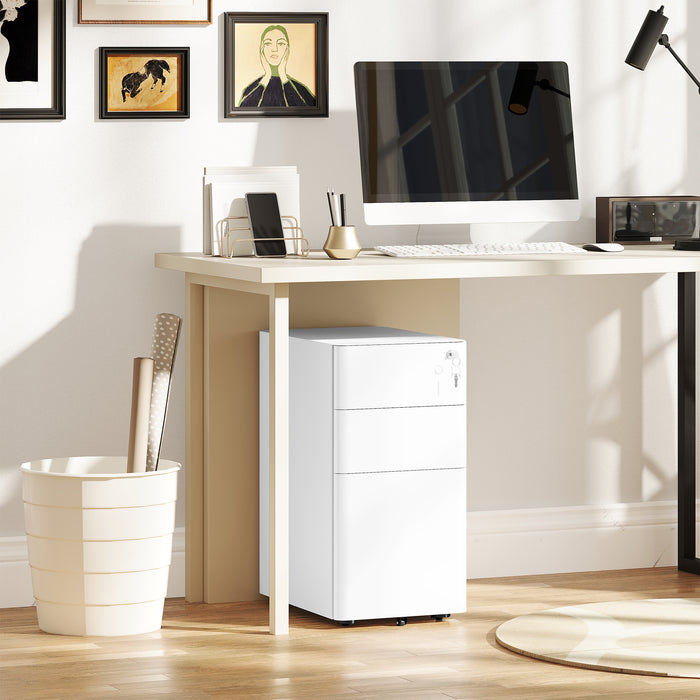 Vinsetto 3-Drawer Steel Filing Cabinet with Lock - White