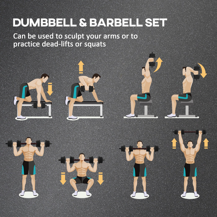 20kg 2-in-1 Adjustable Dumbbells Set - Versatile Hand Weight and Barbell Combo for Fitness and Lifting Training - Ideal for Home, Office, and Gym Workouts