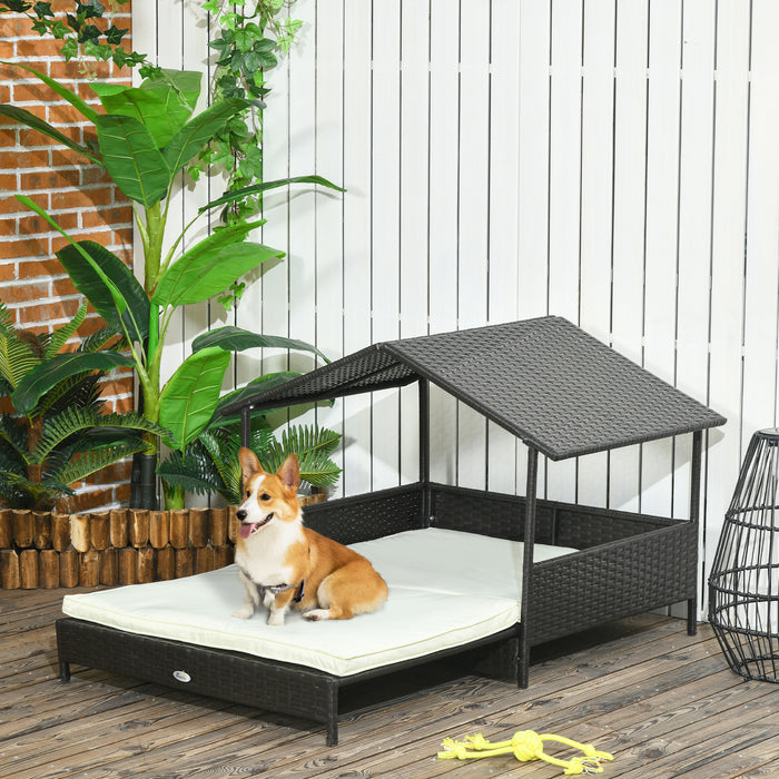 Extendable Rattan Canine Lounge - Water-Resistant Elevated Pet Bed with Removable Cushion - Perfect for Small to Medium Dogs