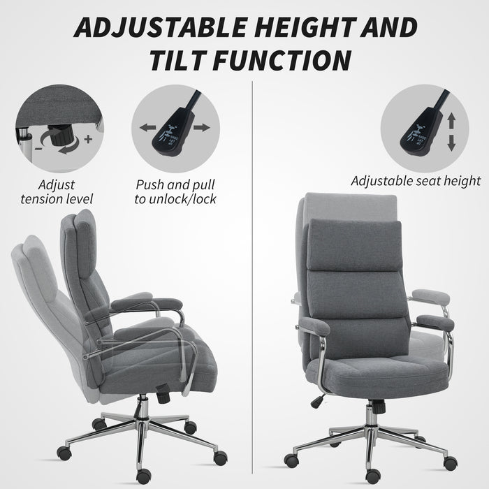 HOMCOM Executive Office Chair, Linen Fabric Computer Desk Chair with Double-Layer Back Cushion, Tilt Function, Height Adjustable for Home, Charcoal Grey