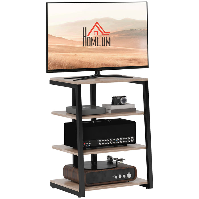28 Inch Corner TV Stand Cabinet - Adjustable Open Shelves & Cable Management - Grey Entertainment Unit for Living Rooms