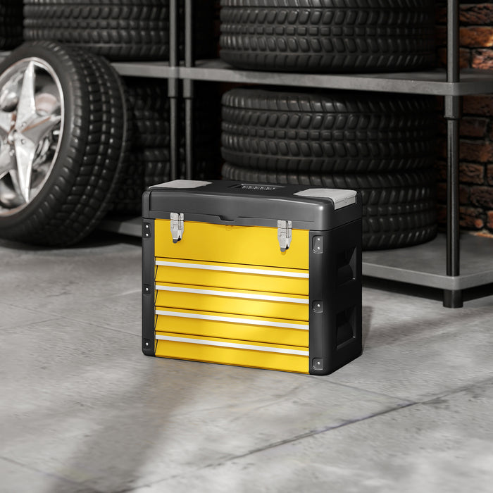 HOMCOM 4 Drawers Large Toolbox - Yellow