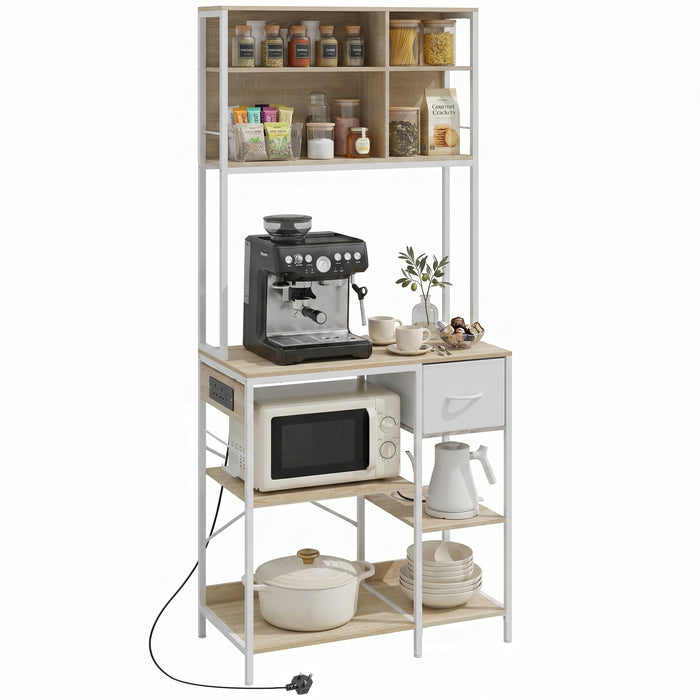 HOMCOM Kitchen Baker's Rack, Microwave Stand with Storage Shelves and 6 Hooks for Small Spaces