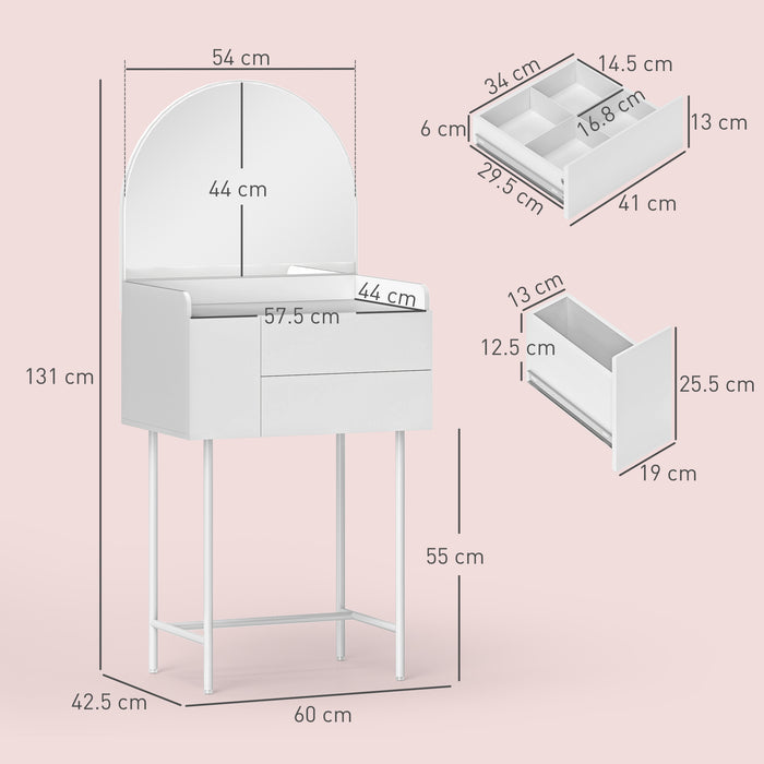 HOMCOM Dressing Table with Arched Mirror and 3 Drawers - White