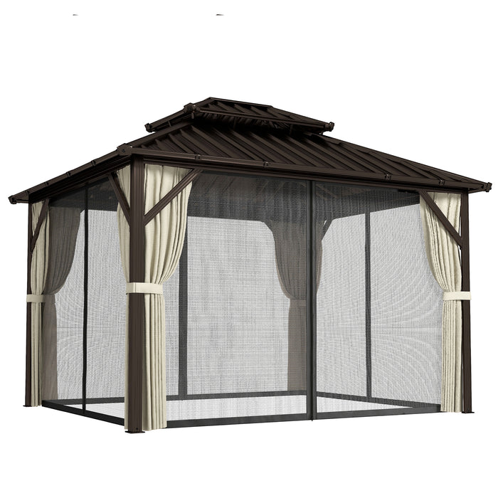 Outsunny 3x3.6 m Hardtop Gazebo Canopy with UPF50+ Double Galvanised Steel Roof, Aluminium Garden Gazebo Permanent Pavilion, Brown