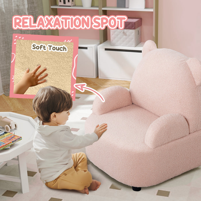 Bear-Themed Kids' Armchair - Comfy Plush Toddler Seat for Bedroom & Playroom - Perfect for Children 18 Months to 3 Years Old, Cute Pink Design