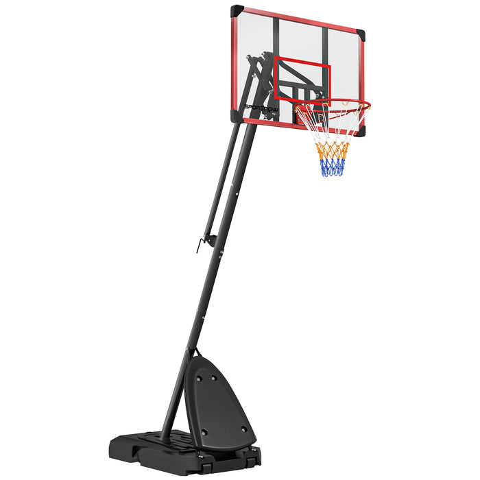 Adjustable Basketball Hoop 2.4-2.9m - Stand with Weighted Base, Wheels, Red - Perfect for Home or School Sports Outdoor Fun