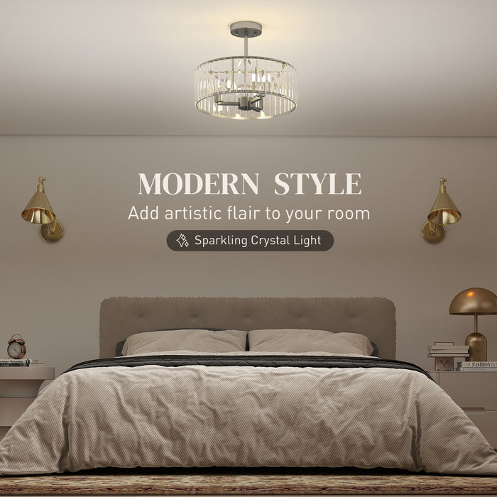 HOMCOM Crystal Ceiling Light Fixture, Semi Flush Mount Modern Crystal Chandelier Ceiling Light for Living Room, Bedroom, Hallway,  Dining Room, E14 Base 3-Lights, Silver Tone