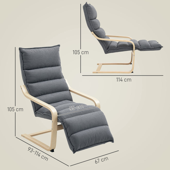 HOMCOM Curved Wooden Accent Chair, with Adjustable Footrest - Drak Grey