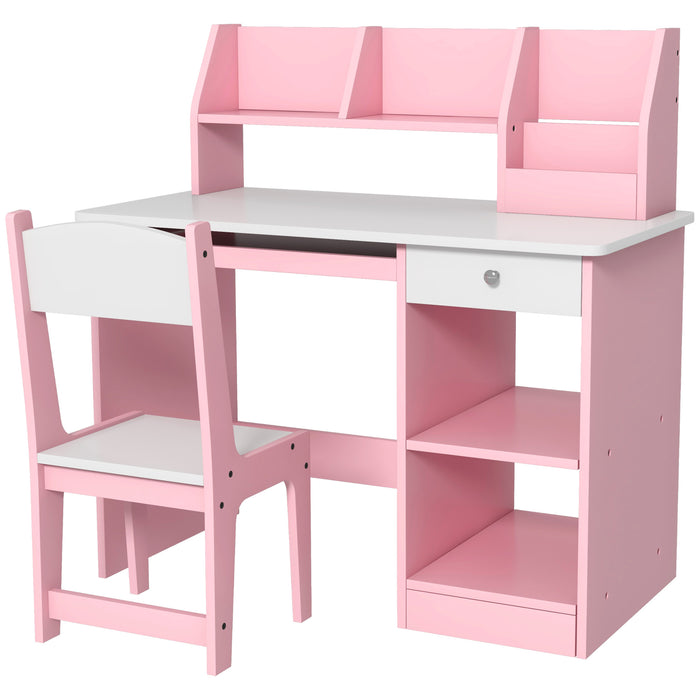 Kids Study Furniture Combo - Two-Piece Desk and Chair Set with Storage, Ages 5-8 - Perfect for Homework & Crafting, Vibrant Pink