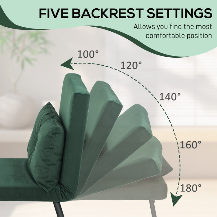 HOMCOM 4-in-1 Velvet-Feel Single Chair Bed, with Pillow - Green