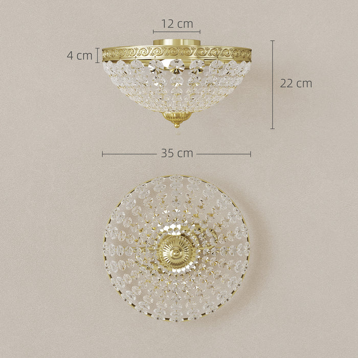HOMCOM Crystal Chandelier Ceiling Light with 168 Octagonal Beads, Vintage 2-Light Flush Mount Ceiling Light for Living Room, Bedroom, Hallway, Dining Room, Gold Tone