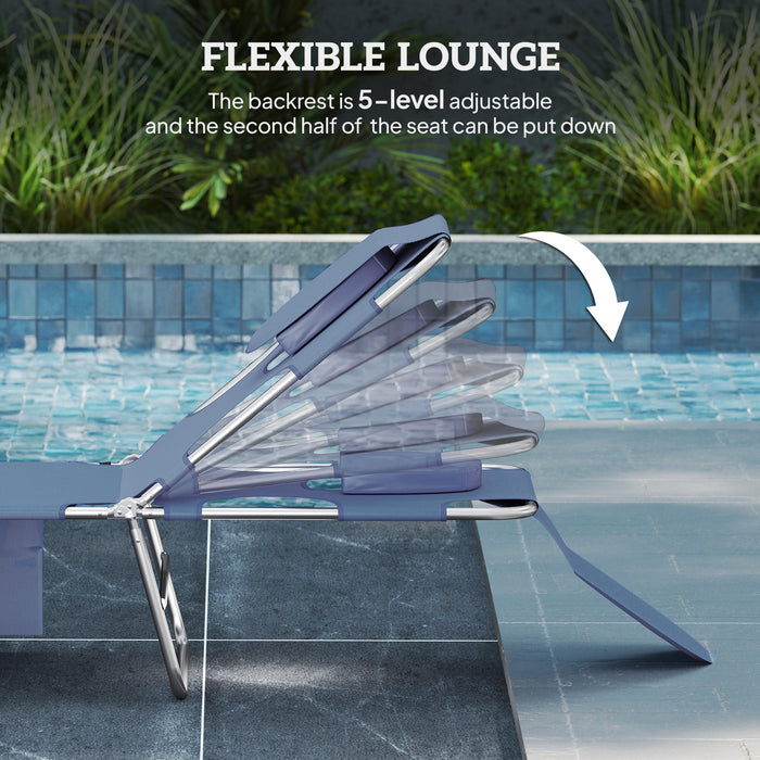 Outsunny 5-Position Adjustable Sun Loungers Set of 2 with Reading Hole and Side Pocket, Grey