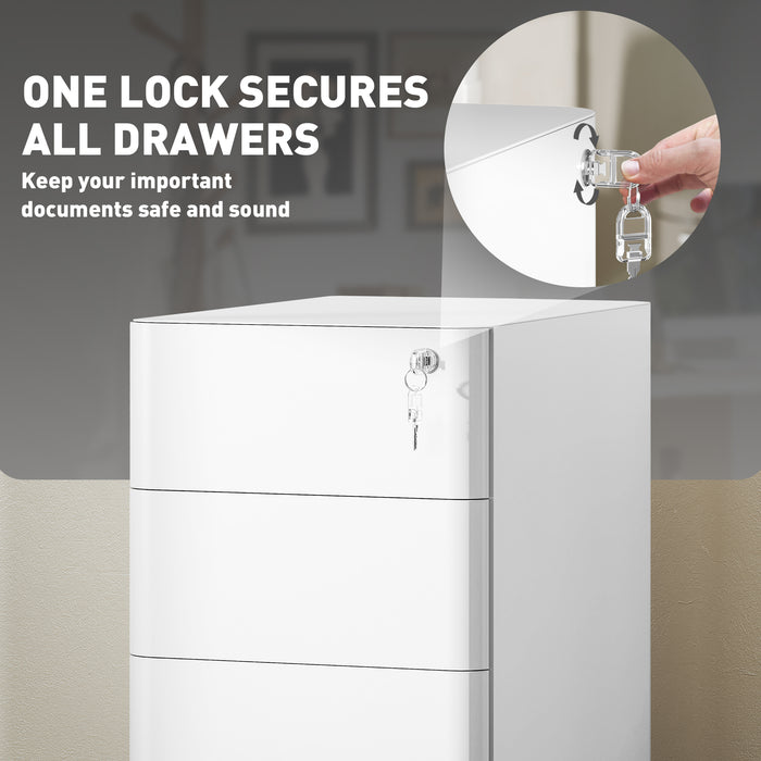 Vinsetto 3-Drawer Steel Filing Cabinet with Lock - White