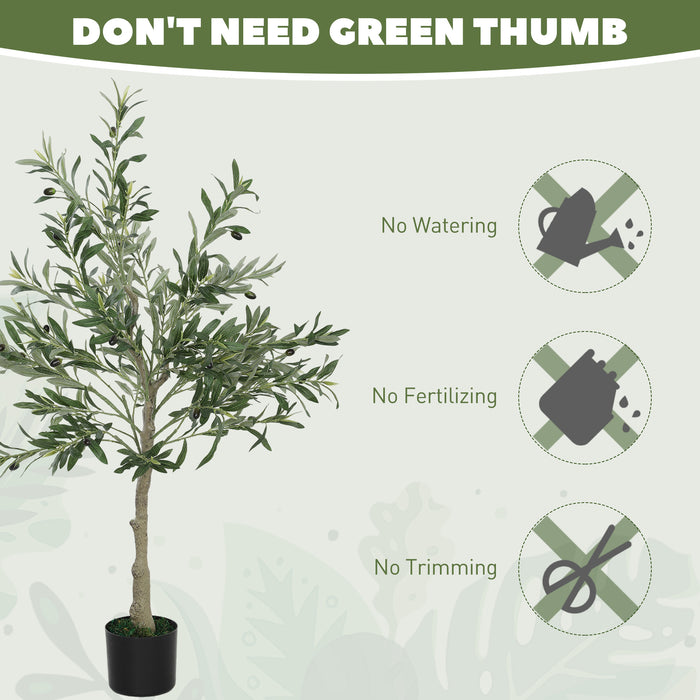 HOMCOM 4ft/ 120cm Decorative Artificial Plant, Silk Olive Tree with 450 Leaves and 20 Olive Fruits in Pot, Fake Plant for Home, Office, Living Room, Indoor Decor