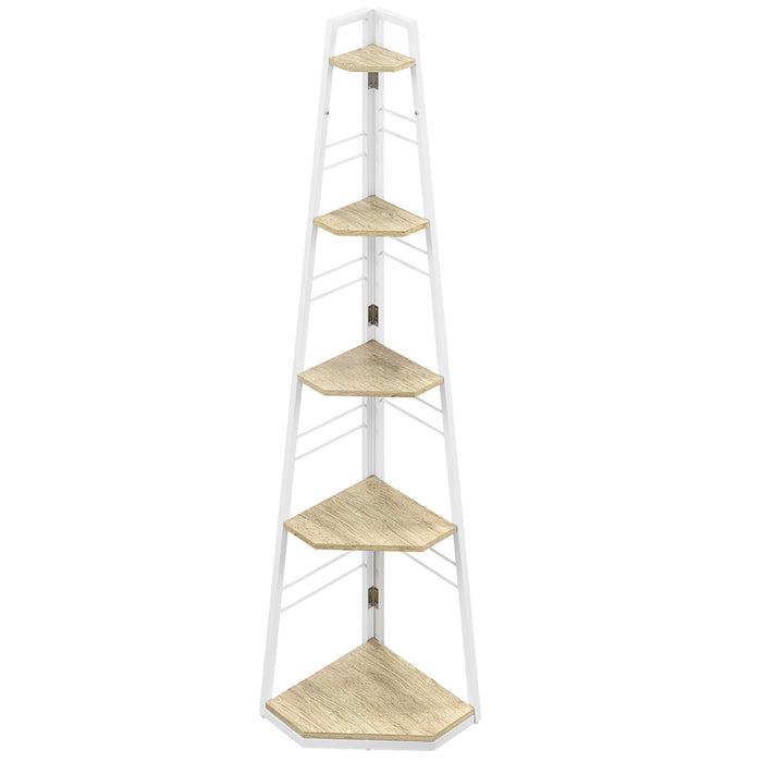 HOMCOM 5-Tier Corner Shelf - Natural Wood Finish