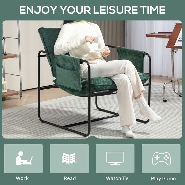 HOMCOM Minimal Padded Accent Chair, with Pockets - Green