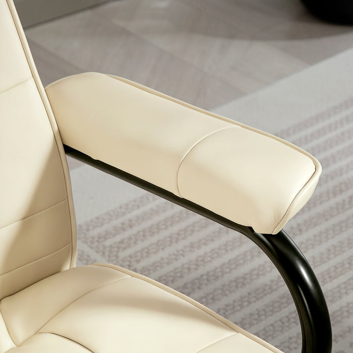 HOMCOM Swivel Recliner Chair and Footstool, Faux Leather Massage Recliner Armchair with Remote Control and Round Wrapped Base, Cream White