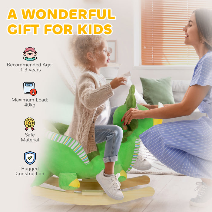 AIYAPLAY Dinosaur Design Rocking Horse with Animal Sound, Safety Belt, Wooden Base, for Toddlers 18-36 Months | Aosom UK
