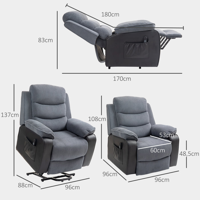 HOMCOM Power Lift Recliner Chair for Elderly, Patchwork Design Oversized Electric Riser and Recliner Armchair for Living Room with Remote Control and 2 Side Pockets, Dark Grey