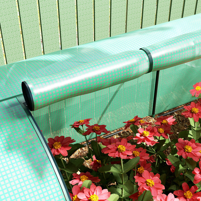 Outsunny Mini Greenhouse, Small Polytunnel Green House with Zipped Doors, Steel Frame for Garden, 395 x 100 x 80cm, Green