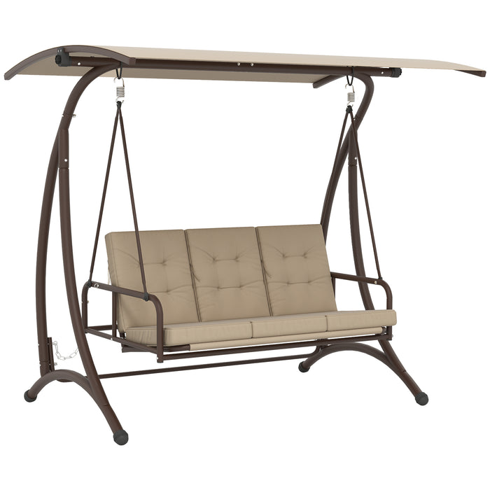 Outsunny 3 Seater Garden Swing Seat Bed, Convertible Swing Chair Bench with UPF30+ Adjustable Canopy, Cushioned Seat and Weather Resistant Steel Frame, Khaki