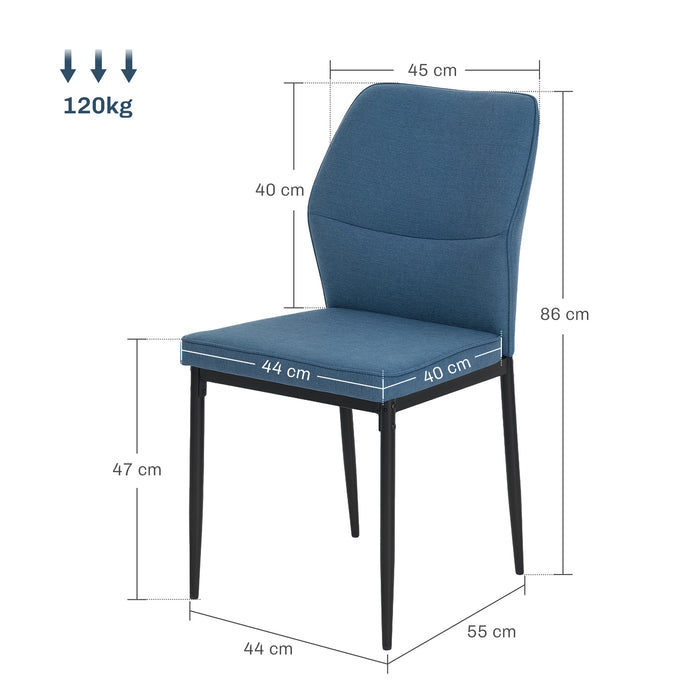 HOMCOM Velvet Dining Chairs Set of 2, Modern Upholstered Kitchen Chairs with Metal Legs, Curved Back and Padded Seat, Armless Side Chairs for Dining Room, Bedroom, Living Room, Blue