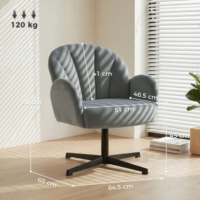 HOMCOM Swivel Accent Chair, Shell-Shaped Armchair with Spring Cushion, Metal Base, Grey