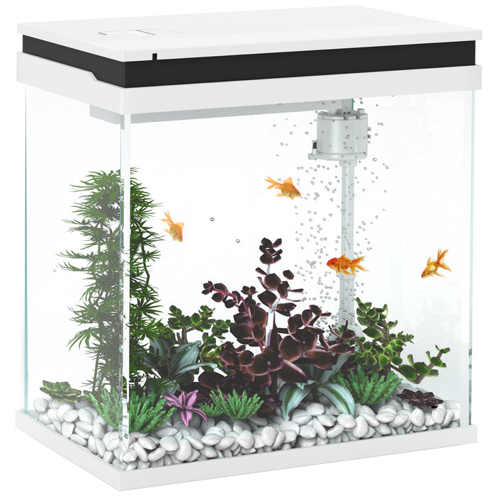 PawHut 14L Glass Fish Tank with Filter System, LED Lights, Water Pump, White