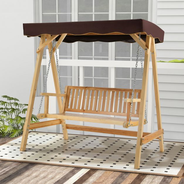 Wooden Garden Swing 2-Seater - Adjustable Canopy and Durable Metal Chain - Ideal for Relaxation in Outdoor Spaces for Couples and Friends
