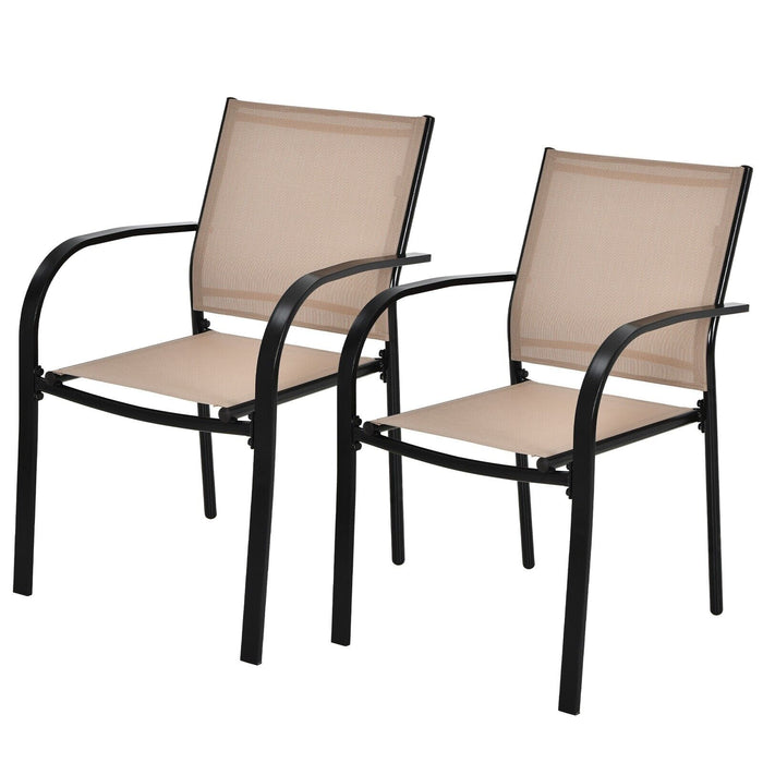 2 Pieces Outdoor Dining Chairs with Armrests and Breathable Fabric-