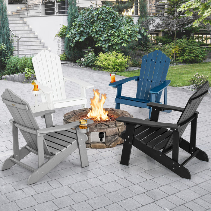 Adirondack Chair with Movable Cup Holder for Fire Pit Beach Deck -White