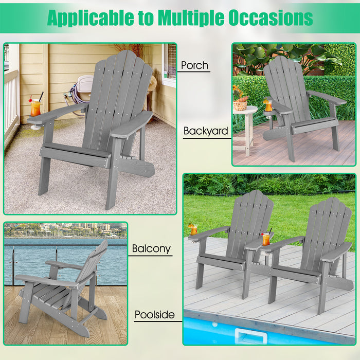 Adirondack Chair with Movable Cup Holder for Fire Pit Beach Deck -White