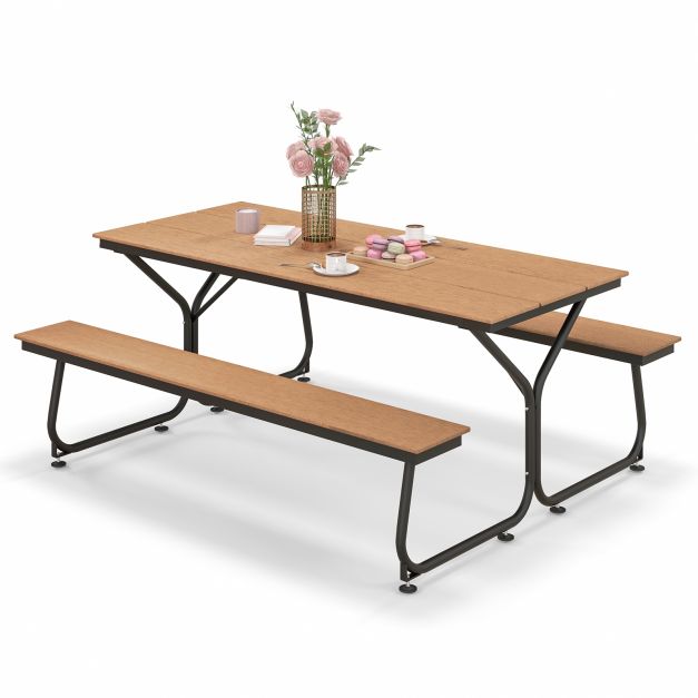 Picnic Bench Set - Brown Outdoor Seating Solution for 6-8 People - Perfect for Family Gatherings and Parties