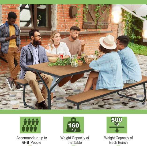 Picnic Bench Set - Brown Outdoor Seating Solution for 6-8 People - Perfect for Family Gatherings and Parties
