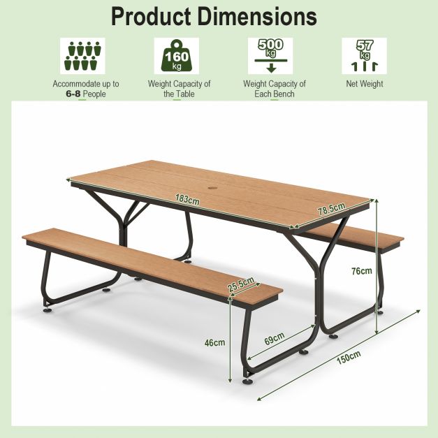 Picnic Bench Set - Brown Outdoor Seating Solution for 6-8 People - Perfect for Family Gatherings and Parties
