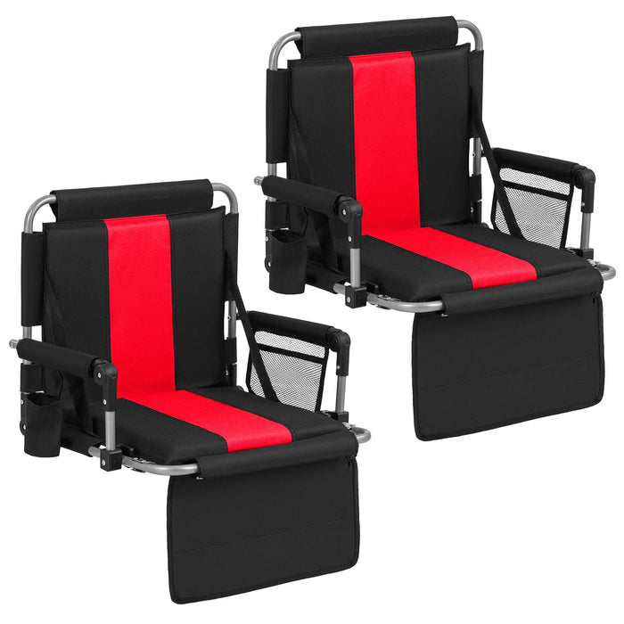 Foldable Stadium Seat Set of 2 with Back Support and Padded Cushions-Red
