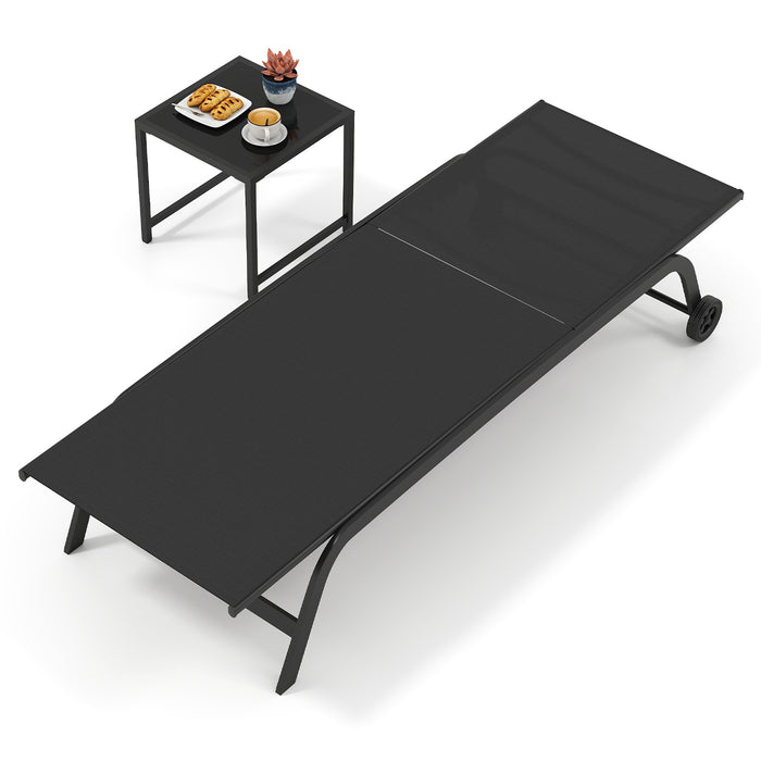 6-Position Outdoor Chaise Lounge Chair Set with Wheels and 180° Full Flat-