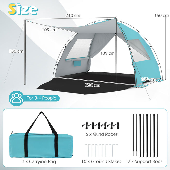 Beach Tent Sun Shelter with Canopy Carry Bag for 3-4 Person-