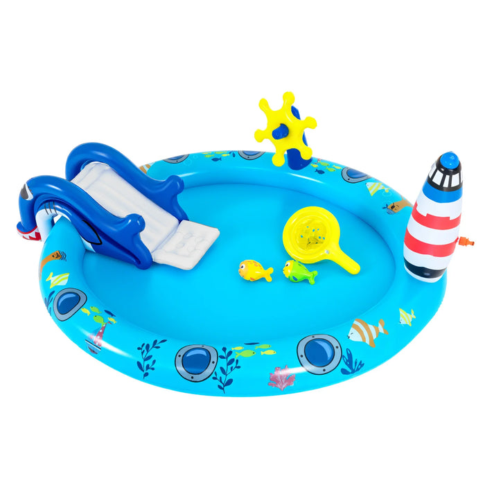 Inflatable Play Center with Shark Slide & Lighthouse Sprinkle for Kids