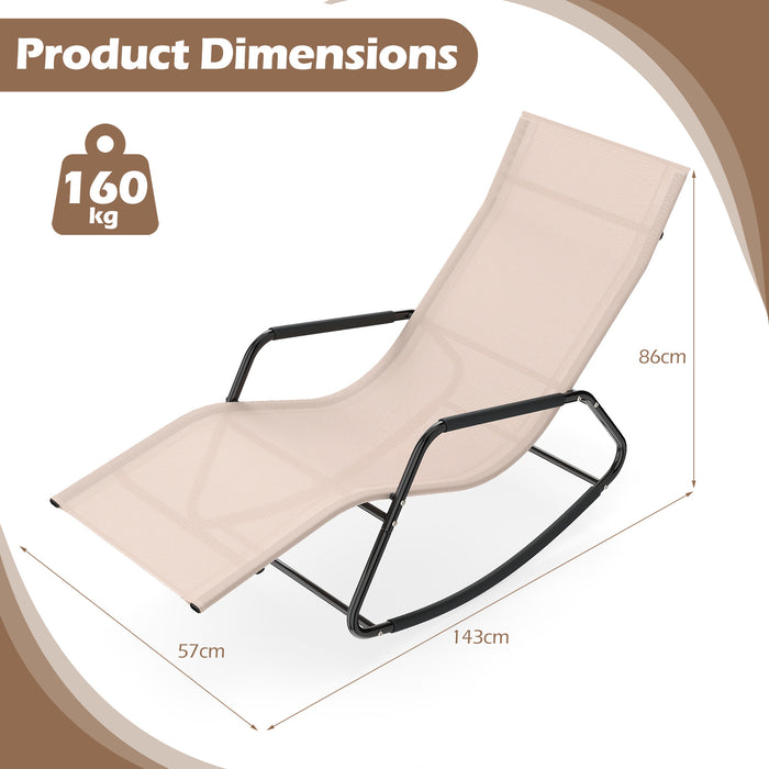 Outdoor Rocking Chair and Patio Lounge Chair with Curved Armrests and Back Support Bar for Garden-